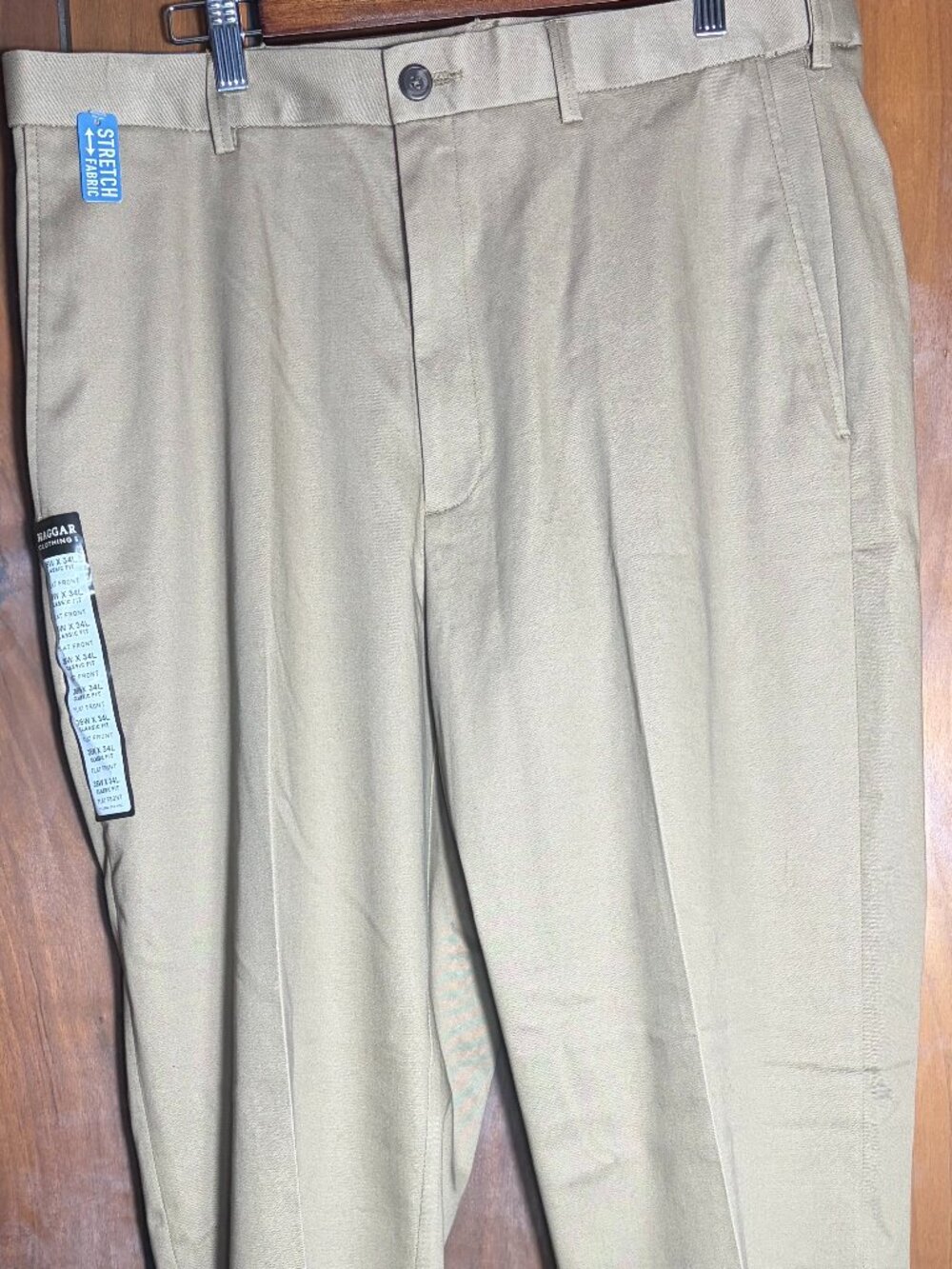 NWT Haggar Pants Mens 36x34 Khaki Classic Fit Premium No Iron Stretch Flat Front